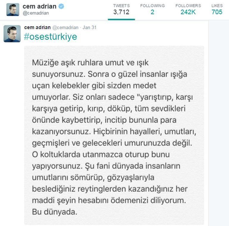 Ünlü şarkıcı Cem Adrian, O Ses Türkiye'yi yerden yere vurdu, Acun Ilıcalı'yı eleştirdi! 7