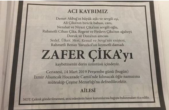 Demet Akbağ ve ailesinden Zafer Çika'nın cenazesi için özel rica 10