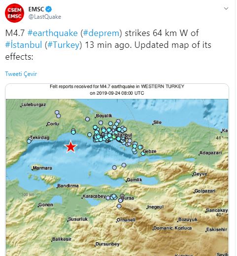İstanbul'da hissedilen deprem şehre 64 kilometre uzakta gerçekleşti! 7