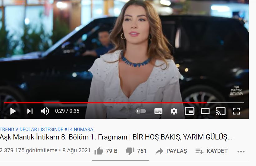 Aşk Mantık İntikam dizisi fragmanı youtube'da 12 saatte 2 milyon görüntülenme aldı! 7