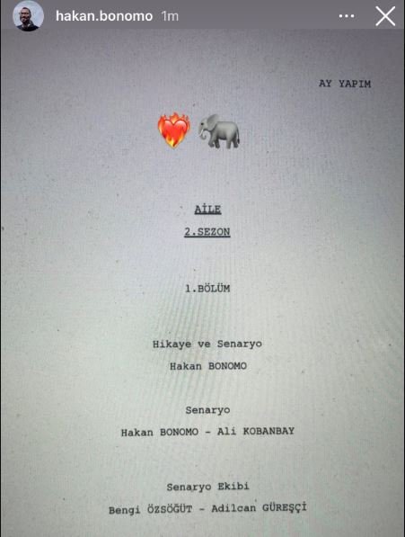 Aile dizisinde ikinci sezon heyecanını sosyal medyada senarist Hakan Bonomo artırdı! 7