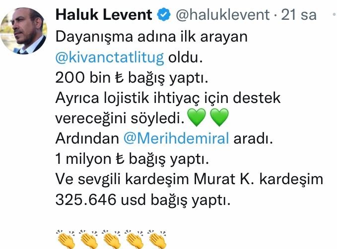 Kıvanç Tatlıtuğ, depremzedeler için 200 bin TL bağışladı! Haluk Levent, AHBAP'a ünlülerden gelen maddi destekleri sıraladı... 5 Kıvanç Tatlıtuğ, depremzedeler için 200 bin TL bağışladı! Haluk Levent, AHBAP'a ünlülerden gelen maddi destekleri sıraladı... 5