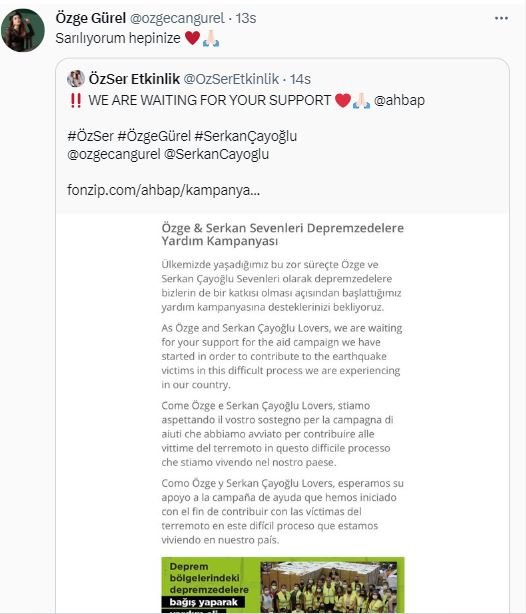 Özge Gürel ile Serkan Çayoğlu hayranlarından göz yaşartan kampanya! 8 Özge Gürel ile Serkan Çayoğlu hayranlarından göz yaşartan kampanya! 8