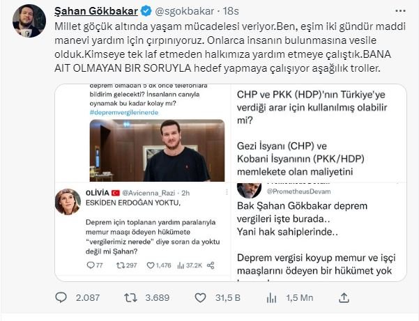 Şahan Gökbakar hem deprem için yardım çığlıkları atıyor hem de trollerle uğraşmak zorunda kalıyor! 7
