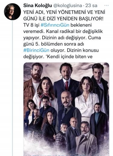 Tv8'in Sıfırıncı Gün dizisi için beklenmedik düzenleme! Adı da konusu da değişiyor! 8 Tv8'in Sıfırıncı Gün dizisi için beklenmedik düzenleme! Adı da konusu da değişiyor! 8