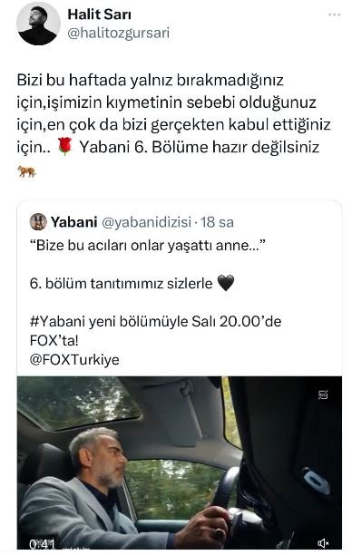 Yabani dizisinin başarısı sürdükçe, Halit Özgür Sarı'nın coşkusu da artıyor! 8 Yabani dizisinin başarısı sürdükçe, Halit Özgür Sarı'nın coşkusu da artıyor! 8