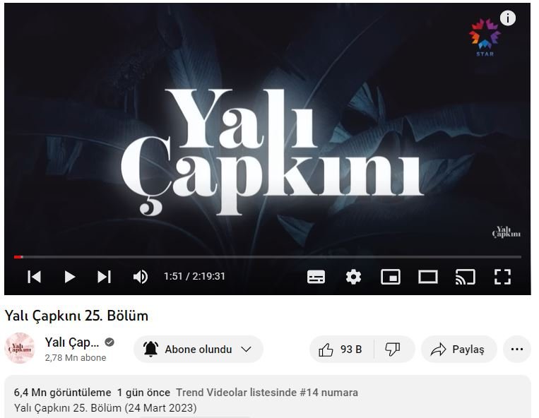 Reytingleri düşen Yalı Çapkını dizisi, youtube'da parlamaya devam ediyor! 8 Reytingleri düşen Yalı Çapkını dizisi, youtube'da parlamaya devam ediyor! 8