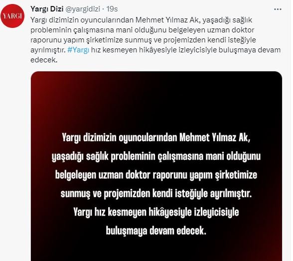 Mehmet Yılmaz Ak'ın Yargı dizisinden ayrılması bir büyük mesajı da gündeme taşıdı! 17 Mehmet Yılmaz Ak'ın Yargı dizisinden ayrılması bir büyük mesajı da gündeme taşıdı! 17