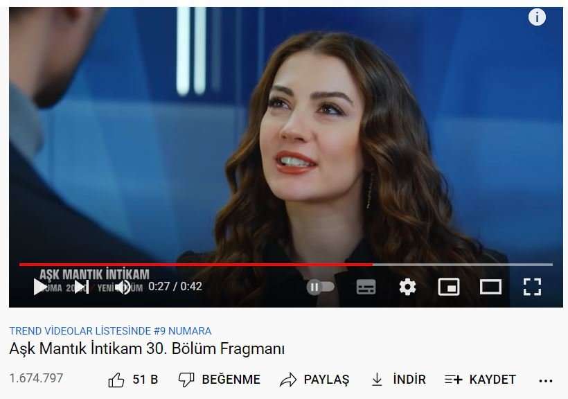 Reytingleri düşse bile Aşk Mantık İntikam'ın youtube başarısı göz ardı edilemez! 36