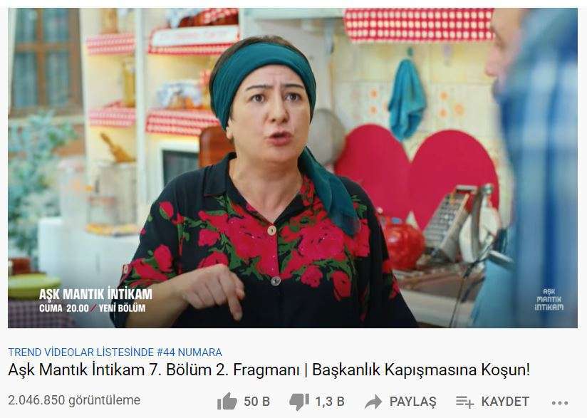 Aşk Mantık İntikam dizisi sadece reytingleri değil, youtube'u da fena sallıyor! 7