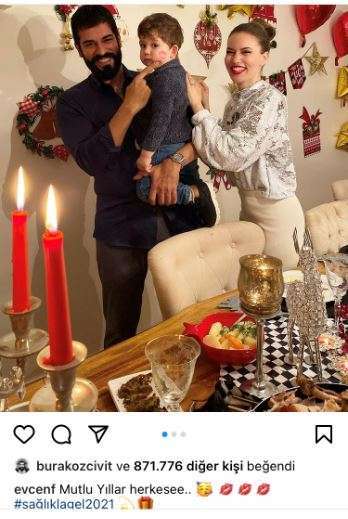 Burak Özçivit ve Fahriye Evcen, oğulları Karan ile yılbaşı sofrasında ne kadar da şıklar 9