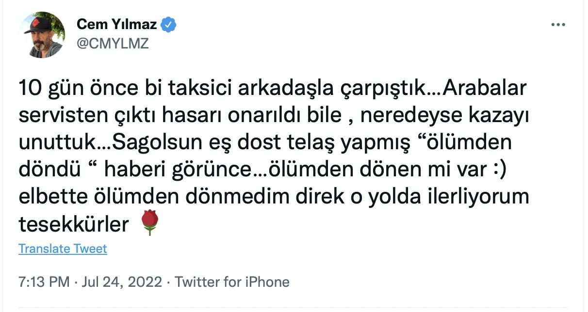 Cem Yılmaz’dan kaza haberine çarpıcı yanıt: “Ölümden dönmedim direkt o yolda ilerliyorum!” 7 Cem Yılmaz’dan kaza haberine çarpıcı yanıt: “Ölümden dönmedim direkt o yolda ilerliyorum!” 7