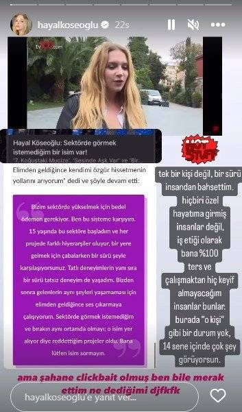 Hayal Köseoğlu, sektörde çalışmak istemediğim bir sürü insan var sözleriyle ilgili sosyal medyada yeni bir açıklama yaptı! 21