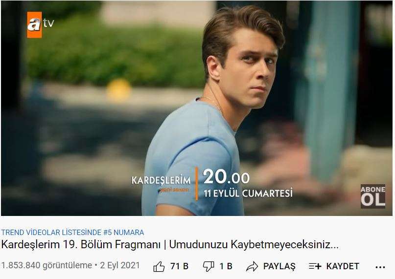 Kardeşlerim dizisinin fragmanı youtube trendler listesinde yükseliyor! 7