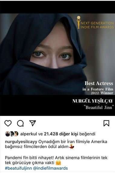 Nurgül Yeşilçay, İran'da çekilen filminden ödül aldığını sosyal medyadan işte böyle duyurdu... 8 Nurgül Yeşilçay, İran'da çekilen filminden ödül aldığını sosyal medyadan işte böyle duyurdu... 8