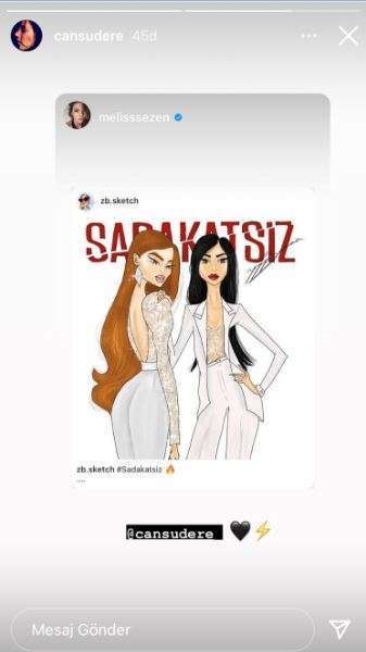 Melis Sezen ve Cansu Dere, bir hayranlarının çizdiği Derin ve Asya portresini paylaştılar 7