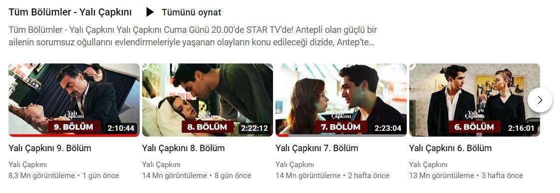 Yalı Çapkını dizisi sadece reytingleri değil, youtube platformunu da patlattı! 8