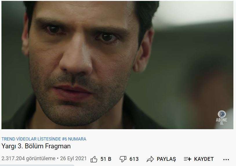 Yargı dizisi sadece reytinglerde değil, youtube'da da müthiş çıkış yaptı! 8