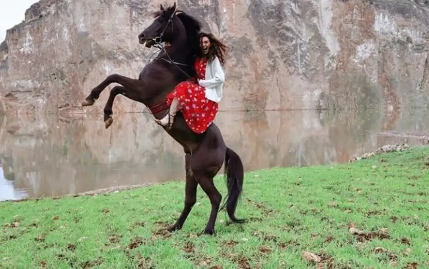 Hercai dizisinde Ebru Şahin'in atıyla şaha kalktığı o anlar hiç kolay olmuyor! 8